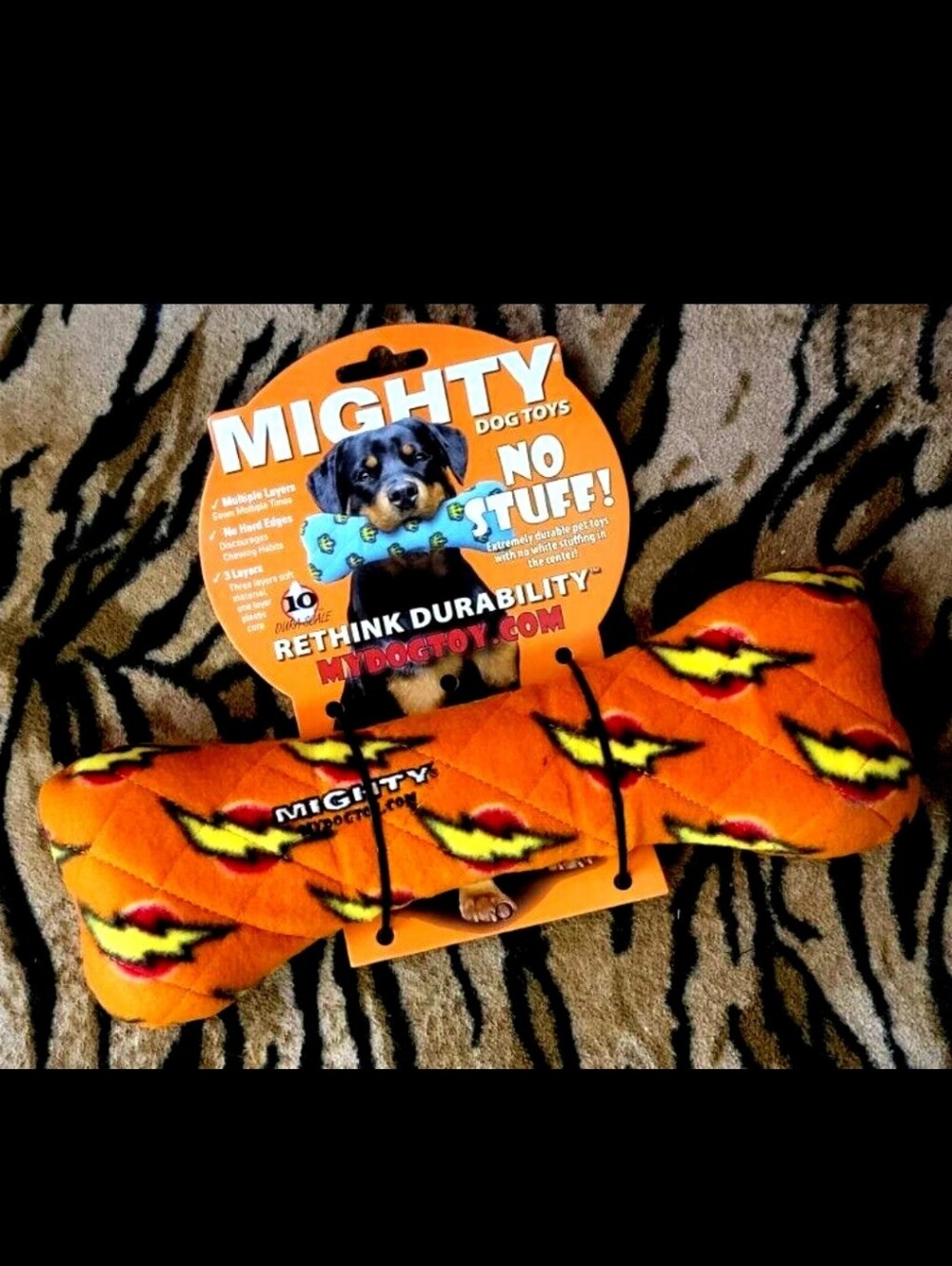 Mighty Dog Bone Toy No Stuff w/ Squeak Durable large Xlarge Dog